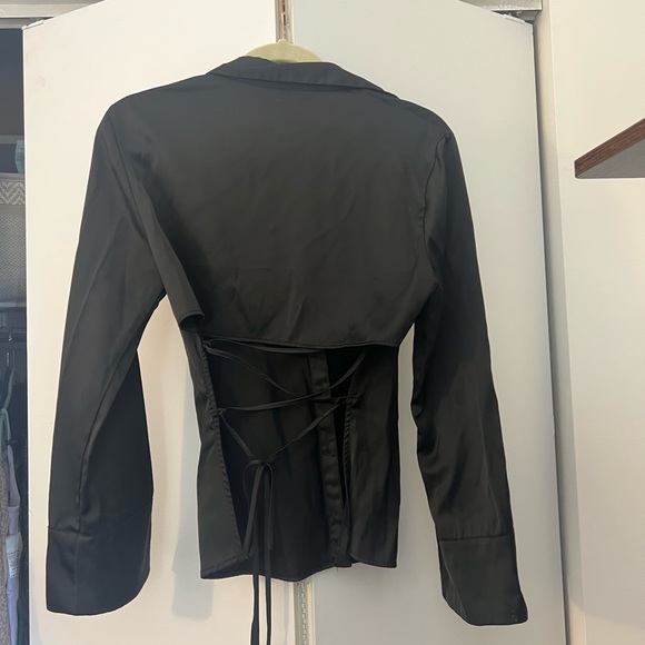 Zara Button Down with Cropped Lace Up Back - Picture 2 of 2